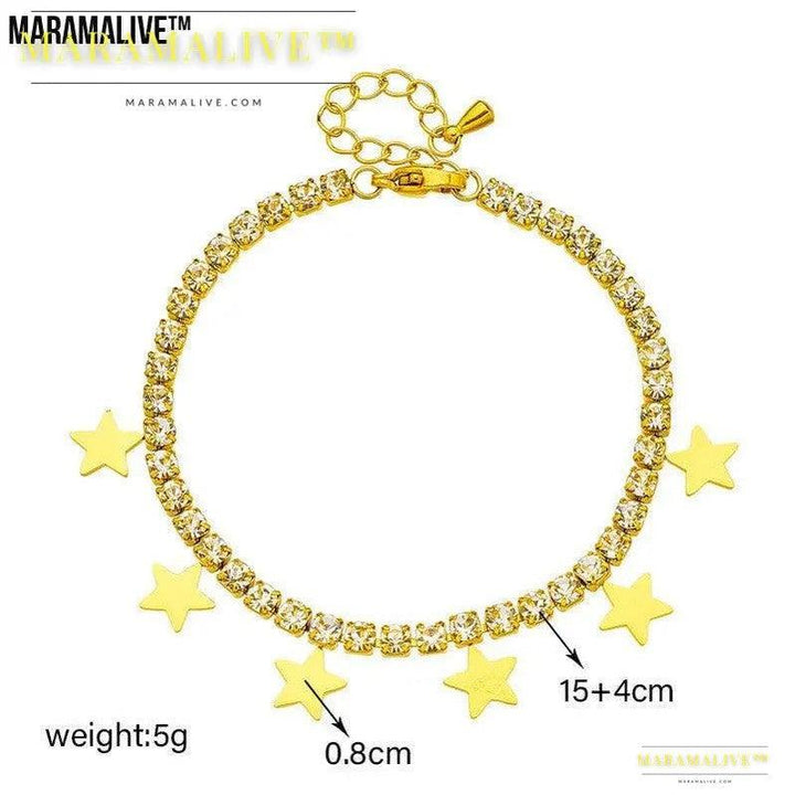 Women's Gang Drill Chain Titanium Steel Glossy Pentagram Bracelet