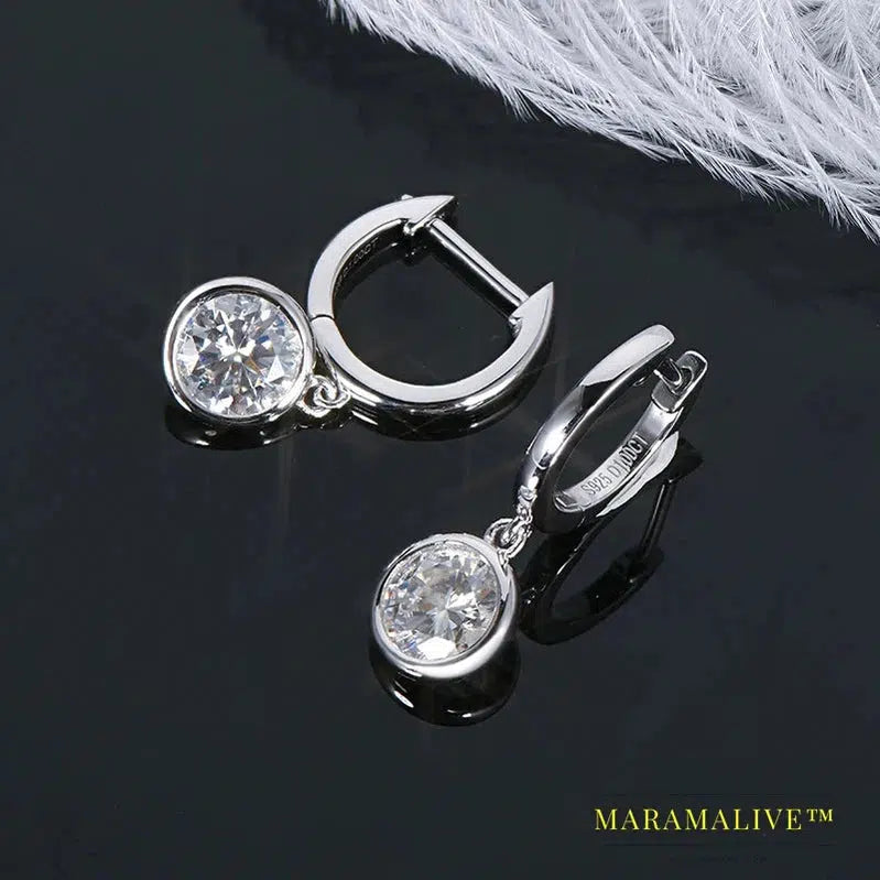 Women's Gold Hoop Earrings Genuine 925 Silver 1CT 2CT Moissanite Drop Earring Wedding Jewelry With Certificate