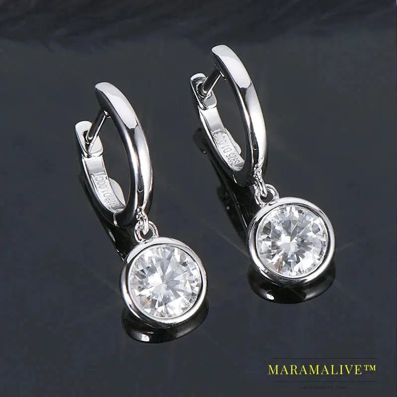 Women's Gold Hoop Earrings Genuine 925 Silver 1CT 2CT Moissanite Drop Earring Wedding Jewelry With Certificate