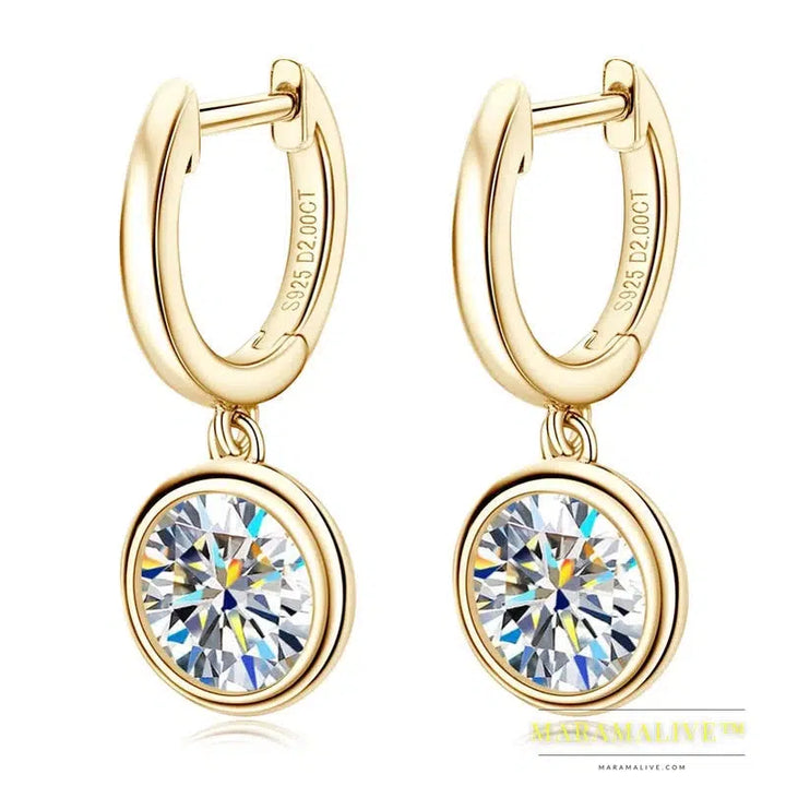 Women's Gold Hoop Earrings Genuine 925 Silver 1CT 2CT Moissanite Drop Earring Wedding Jewelry With Certificate