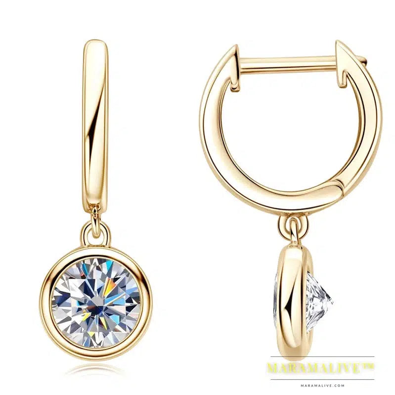 Women's Gold Hoop Earrings Genuine 925 Silver 1CT 2CT Moissanite Drop Earring Wedding Jewelry With Certificate