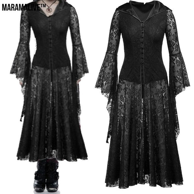 Women's Gothic Vintage Lolita Black Lace Dress