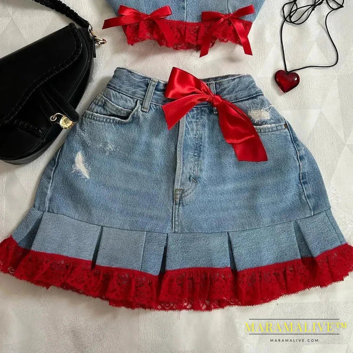 Women's Harajuku Gothic Y2K Sexy Mini Skirt Denim Black Two-piece Long Sleeved Zipper Jacket Mini Pleated Skirt Autumn Jacket