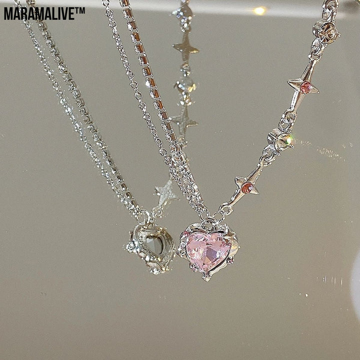 Women's Love Planet Pink Diamond Love Necklace