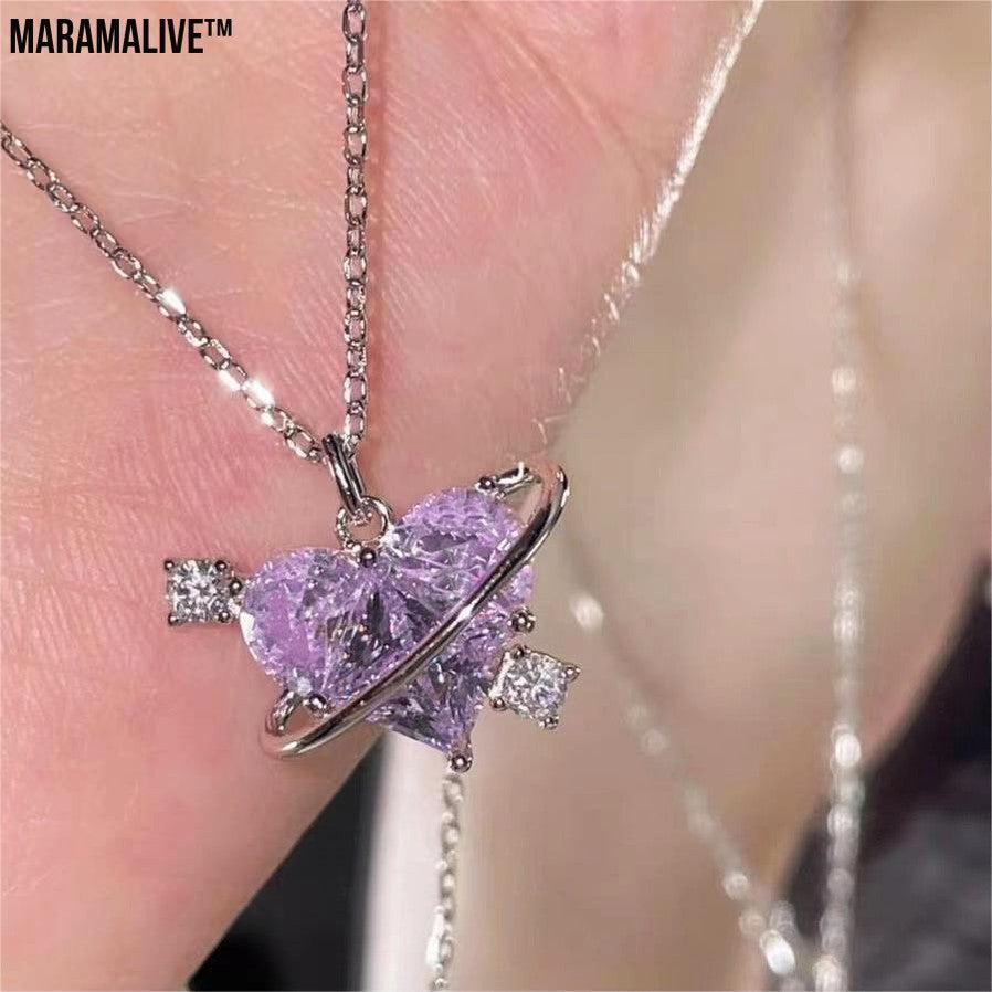 Women's Love Planet Pink Diamond Love Necklace