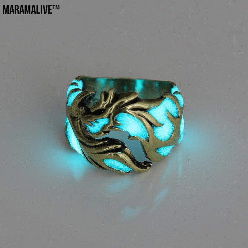 Womens Mens Ring 1Pc Women And Men Allergy Free Glow In The Dark Luminous Dragon Ring Party Gifts