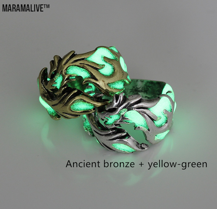 Womens Mens Ring 1Pc Women And Men Allergy Free Glow In The Dark Luminous Dragon Ring Party Gifts