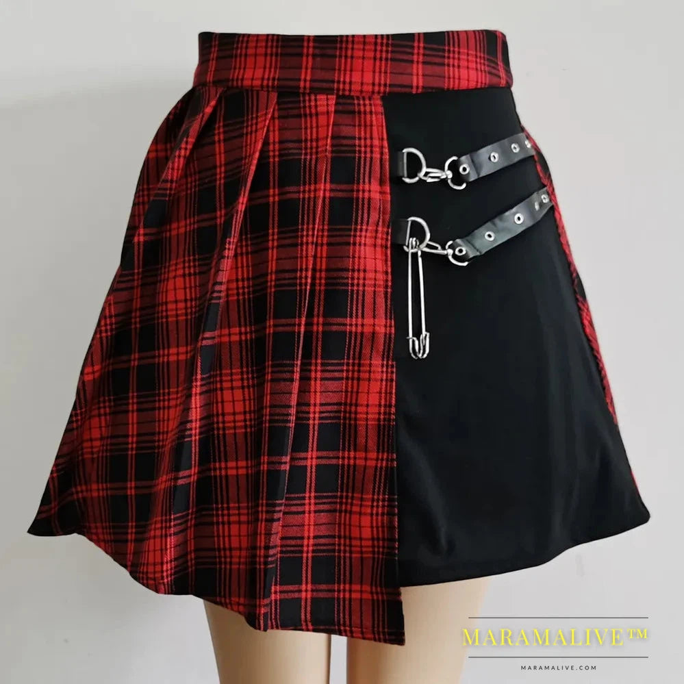 Womens Punk Irregular Mini Pleated Skater Skirt Asymmetric Cutout High Waist Hip Hop Clubwear gothic skirt