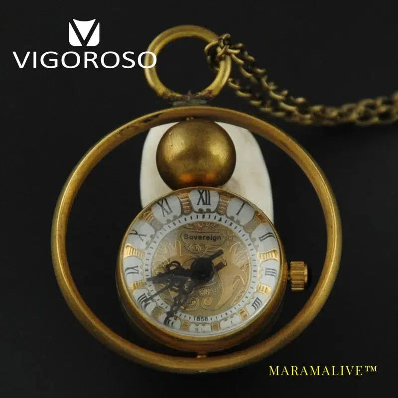 Women's Retro Necklace Pendent Vintage Mechanical Pocket Watch Ball Style Glass Brass Steel Chain Hour Clock Steampunk Unisex