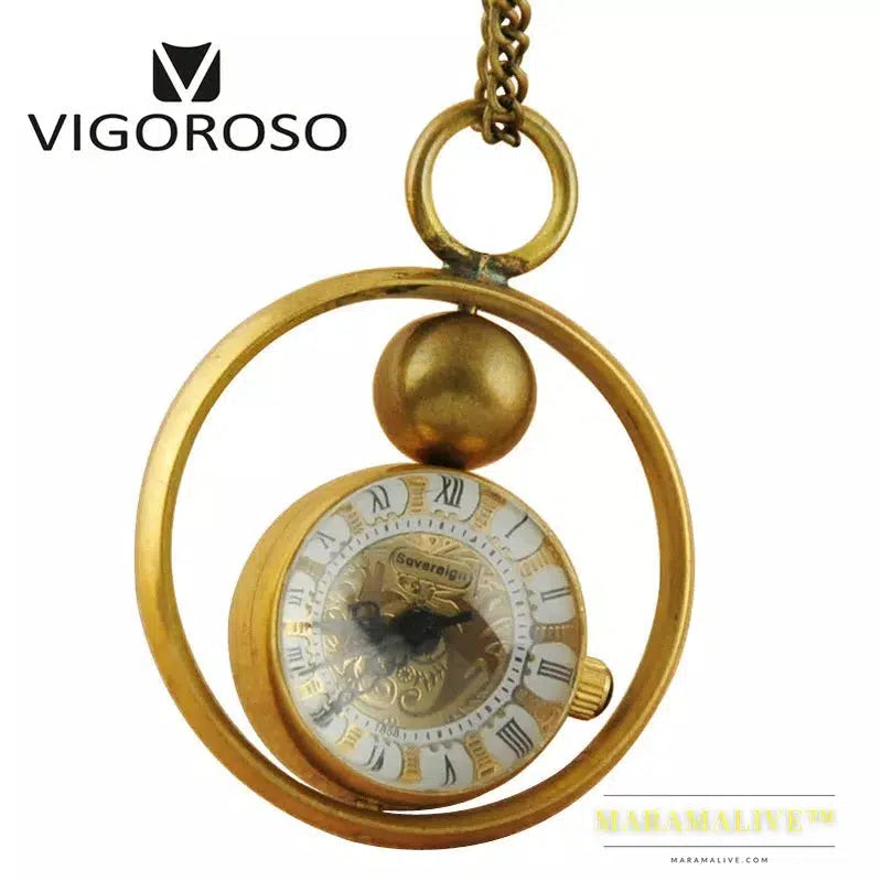 Women's Retro Necklace Pendent Vintage Mechanical Pocket Watch Ball Style Glass Brass Steel Chain Hour Clock Steampunk Unisex