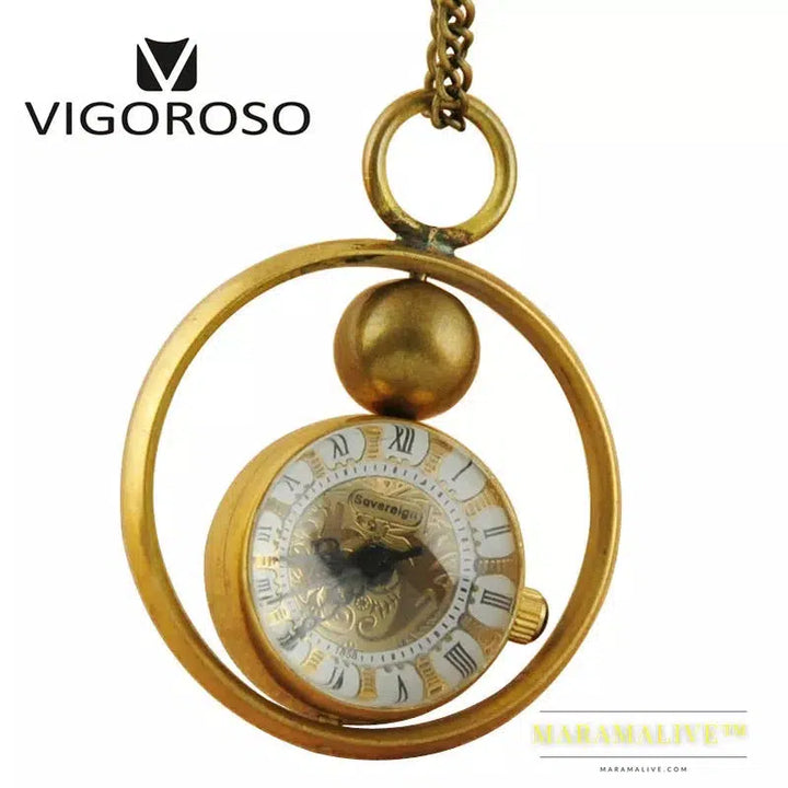 Women's Retro Necklace Pendent Vintage Mechanical Pocket Watch Ball Style Glass Brass Steel Chain Hour Clock Steampunk Unisex