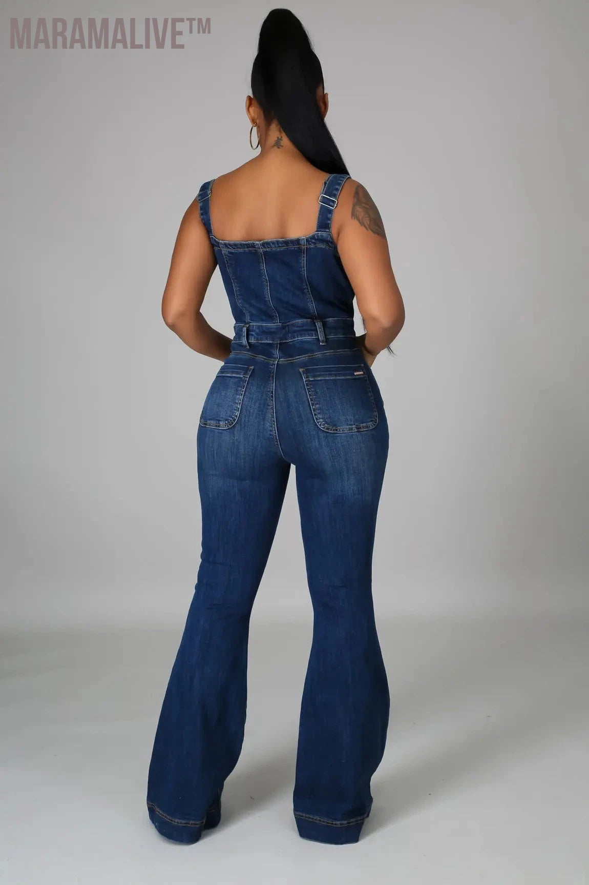 Women's Sexy Denim Suspenders Jumpsuit Summer Autumn Fashion Casual Wide Leg Jean Pants