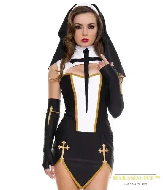 Women's Sexy Nun Cosplay Costume Carnival Halloween Fantasia Fancy Dress