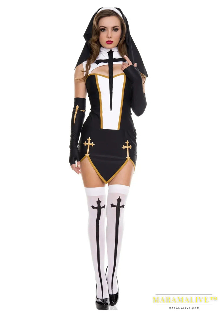 Women's Sexy Nun Cosplay Costume Carnival Halloween Fantasia Fancy Dress