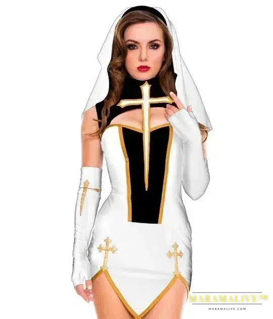 Women's Sexy Nun Cosplay Costume Carnival Halloween Fantasia Fancy Dress