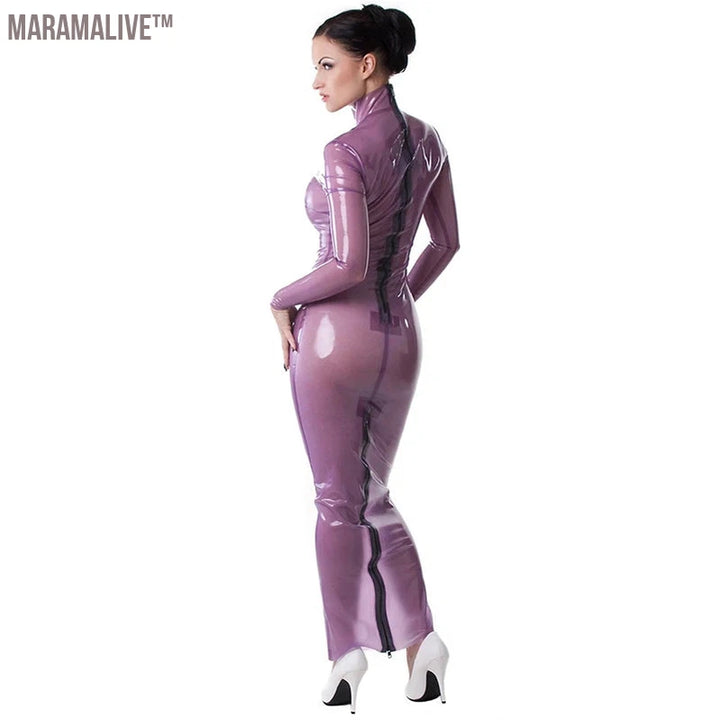 Women's Sexy PVC Latex Faux Leather Dress Turtleneck Long Sleeve Slim Bodycon Maxi Plus Size PU Leather Custom