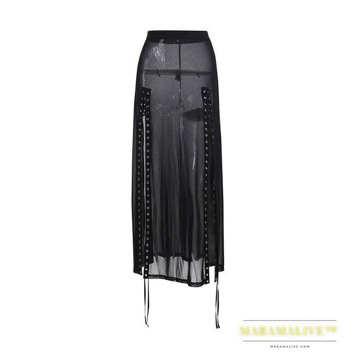 Women's Sheer Mesh Slit Maxi Dress