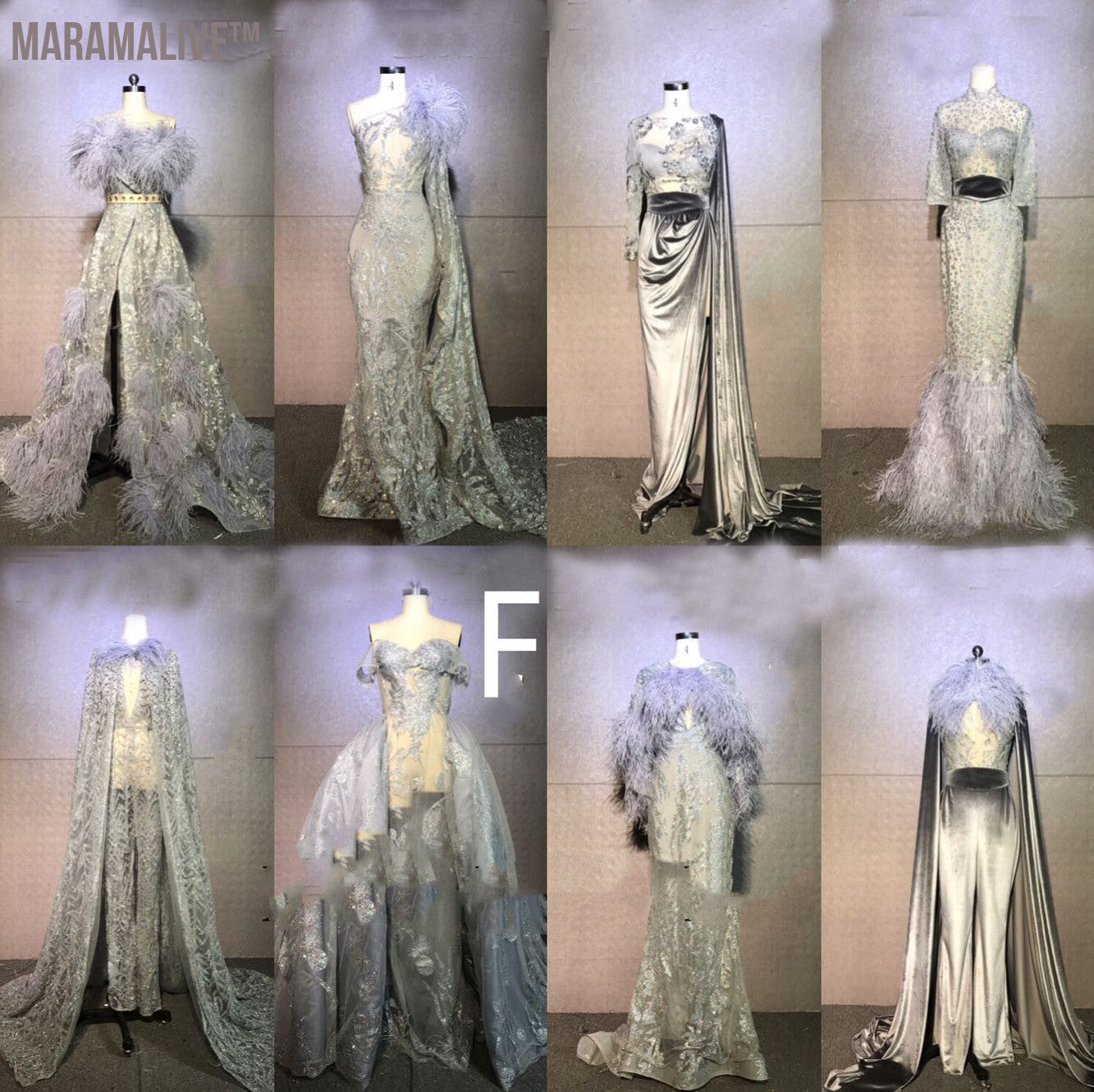 Women's Silver Grey Feather Stage Dresses