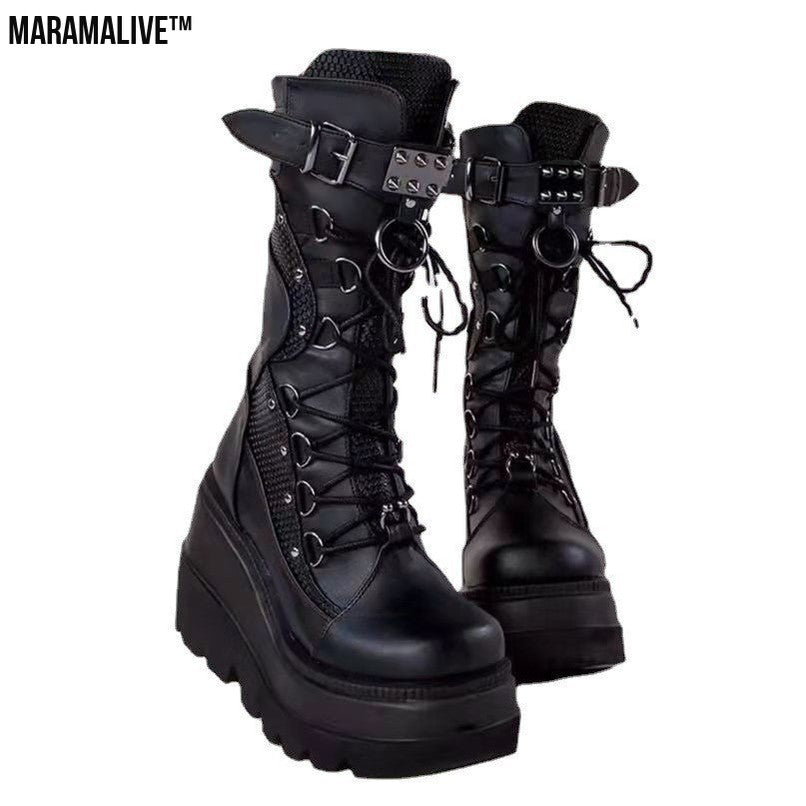 Women's Simple Solid Color Platform Mid Boots