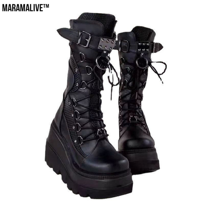 Women's Simple Solid Color Platform Mid Boots