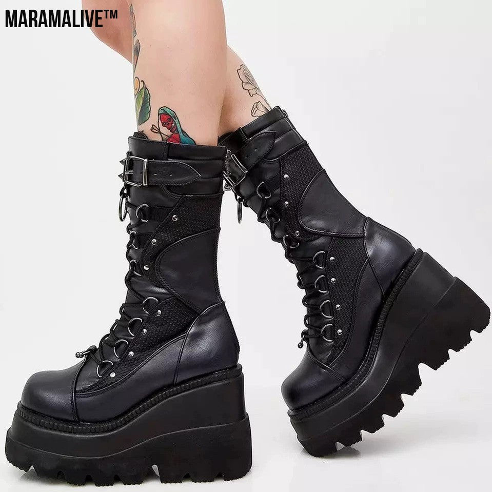 Women's Simple Solid Color Platform Mid Boots