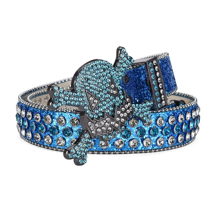 Women's Unique Skull Head Buckle Rhinestone Belt - Y2K Shiny Rivet Design PU Belt