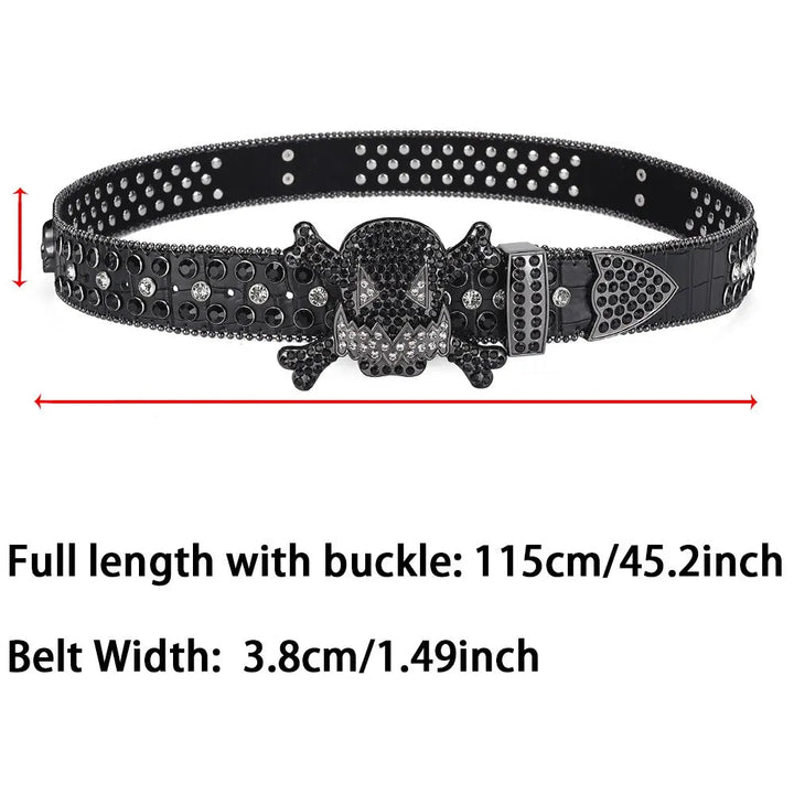 Women's Unique Skull Head Buckle Rhinestone Belt - Y2K Shiny Rivet Design PU Belt