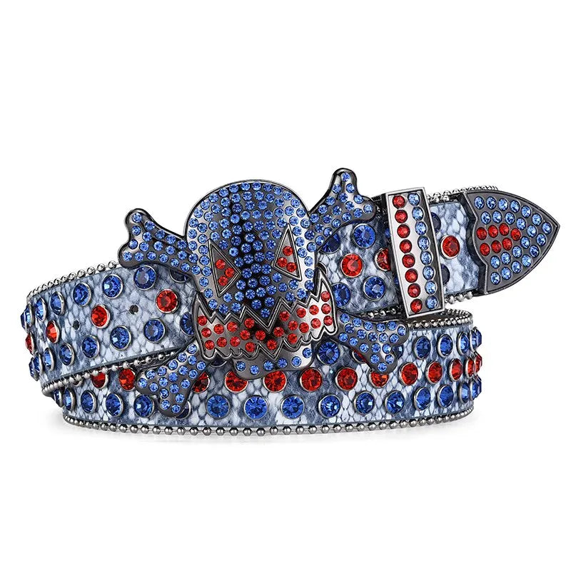 Women's Unique Skull Head Buckle Rhinestone Belt - Y2K Shiny Rivet Design PU Belt