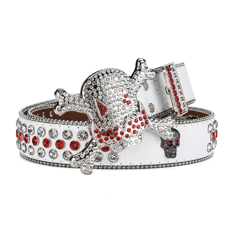 Women's Unique Skull Head Buckle Rhinestone Belt - Y2K Shiny Rivet Design PU Belt