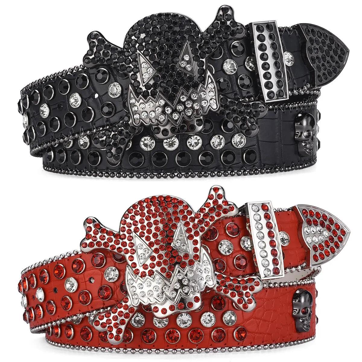 Women's Unique Skull Head Buckle Rhinestone Belt - Y2K Shiny Rivet Design PU Belt