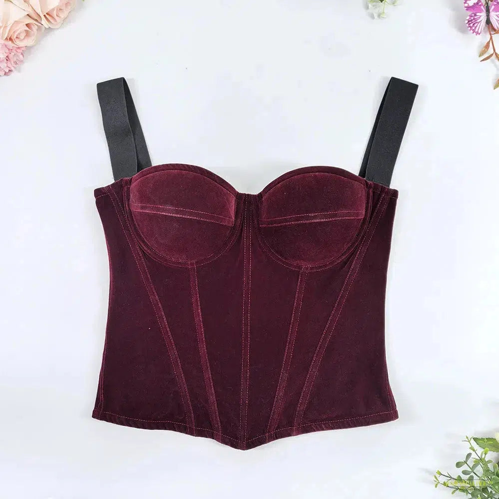 Womens Velvet French Bustier Corset Top Going Out Spaghetti Strap Crop Top Y2K Date Night Party Bustier Cami Tops 2024