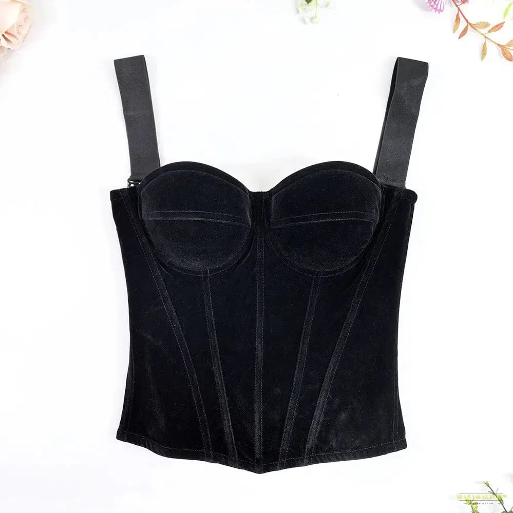 Womens Velvet French Bustier Corset Top Going Out Spaghetti Strap Crop Top Y2K Date Night Party Bustier Cami Tops 2024