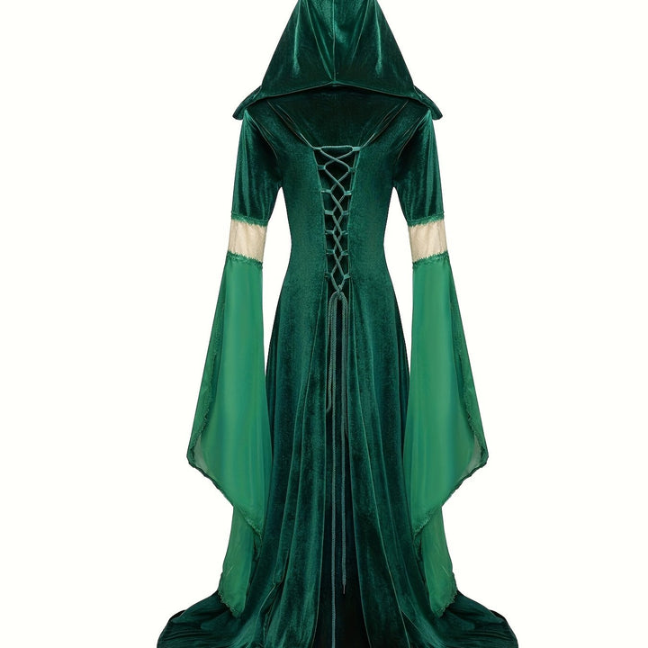 Women's Velvet Medieval Bell Sleeve Hooded Gown, Gothic Renaissance Costume for Parties & Fairs