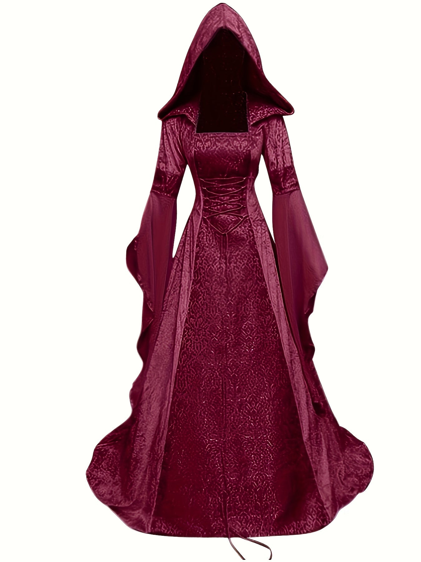 Women's Velvet Medieval Bell Sleeve Hooded Gown, Gothic Renaissance Costume for Parties & Fairs