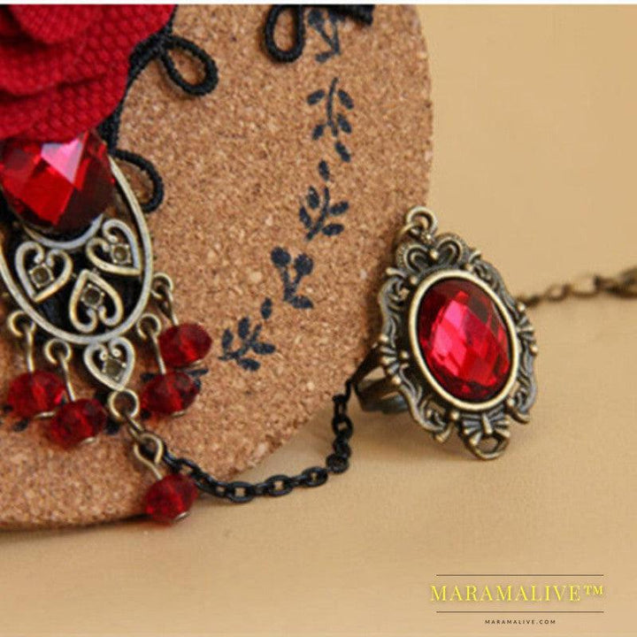 Womens Vintage Lace Red Rose Bracelet