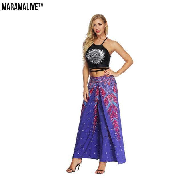 Women's Wide Leg Boho Yoga Harem Pants Comfy Gypsy Hippie Indian Thailand Bohemian Palazzo Pants Smocked Waist