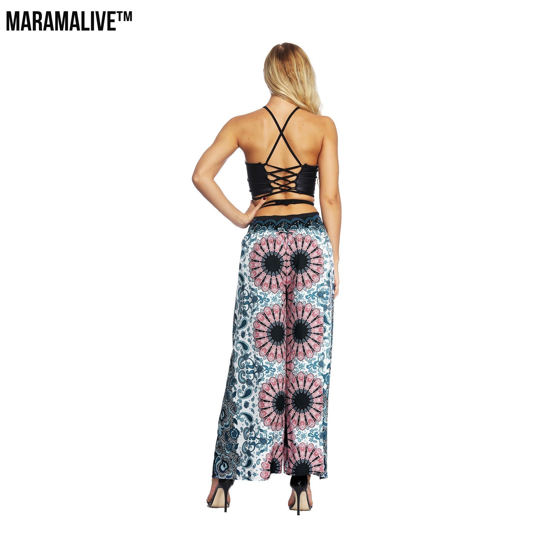 Women's Wide Leg Boho Yoga Harem Pants Comfy Gypsy Hippie Indian Thailand Bohemian Palazzo Pants Smocked Waist