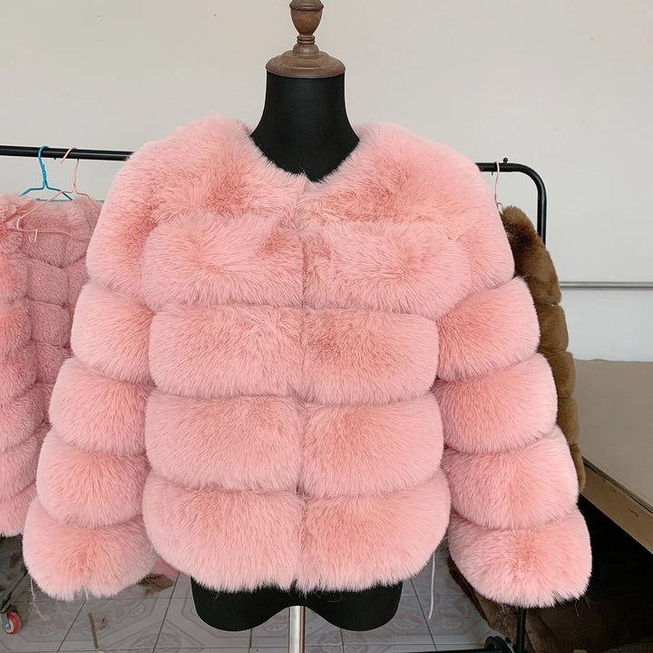 Womens faux fur coat Autumn Winter High Quality Faux Fox Fur Coat fluffy coat fur elegant faux fur 7xl plus size women clothing