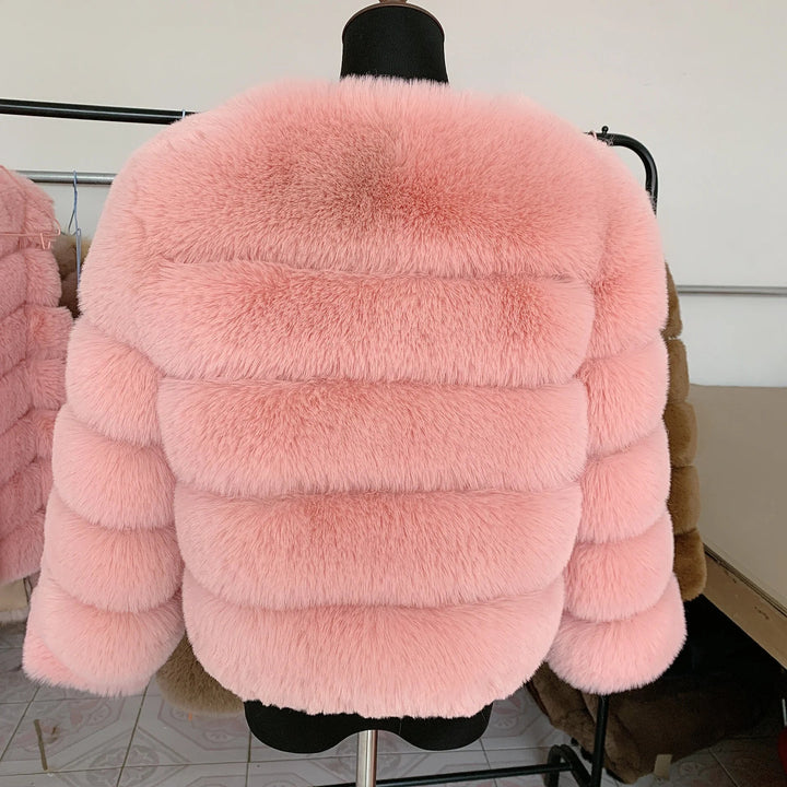 Womens faux fur coat Autumn Winter High Quality Faux Fox Fur Coat fluffy coat fur elegant faux fur 7xl plus size women clothing