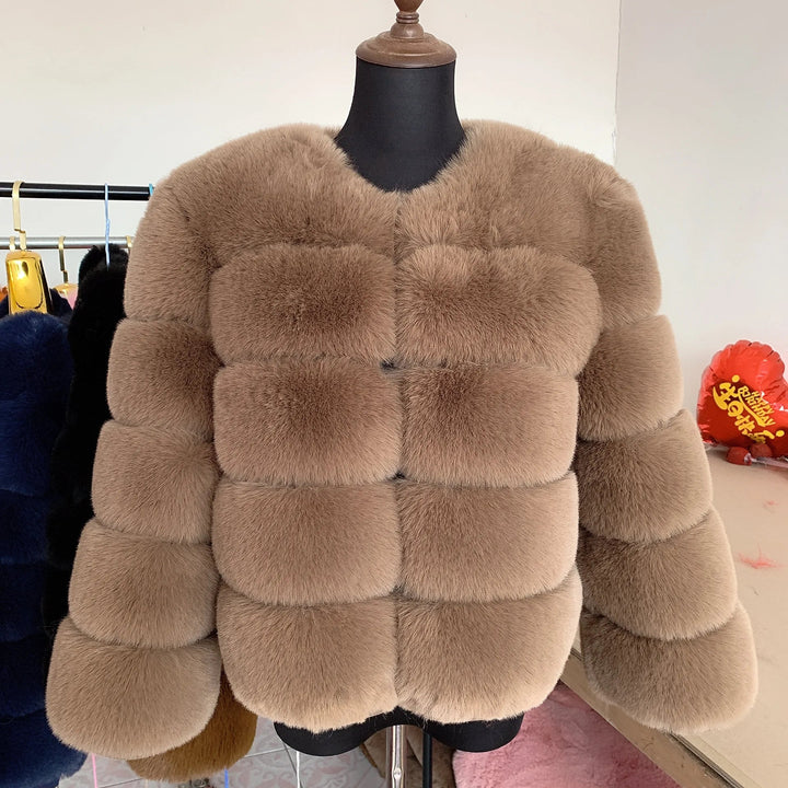 Womens faux fur coat Autumn Winter High Quality Faux Fox Fur Coat fluffy coat fur elegant faux fur 7xl plus size women clothing