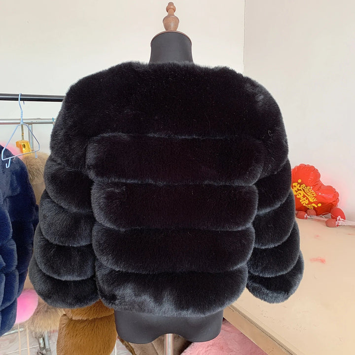 Womens faux fur coat Autumn Winter High Quality Faux Fox Fur Coat fluffy coat fur elegant faux fur 7xl plus size women clothing