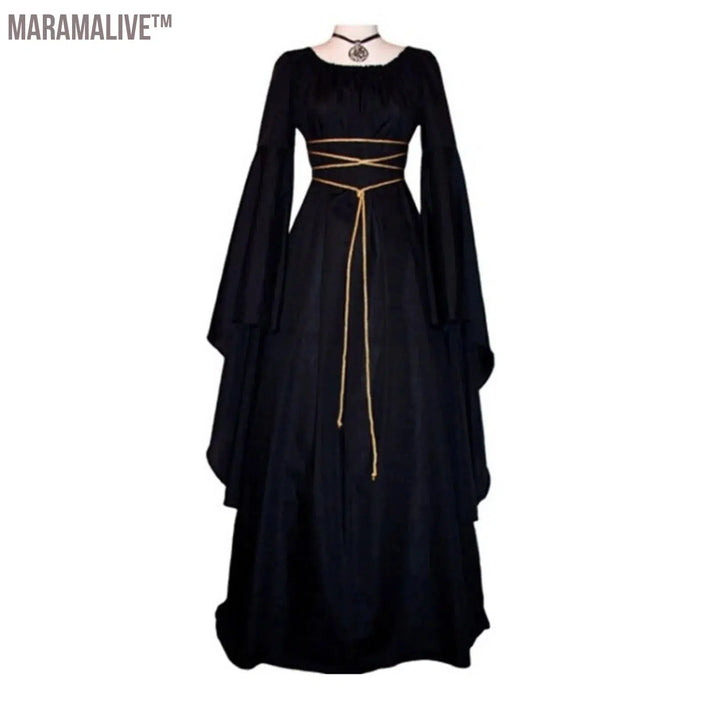 Women's medieval dress Vintage Halloween Cosplay Costume Witch Vampire Goth Dress Black Woman medieval costume vestido medieval