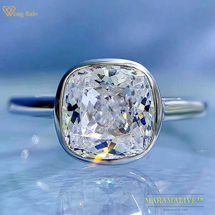 Wong Rain 18K Gold Plated 925 Sterling Silver Crushed Ice Cut 7*7 MM High Carbon Diamond Gemstone Ring Fine Jewelry Wholesale