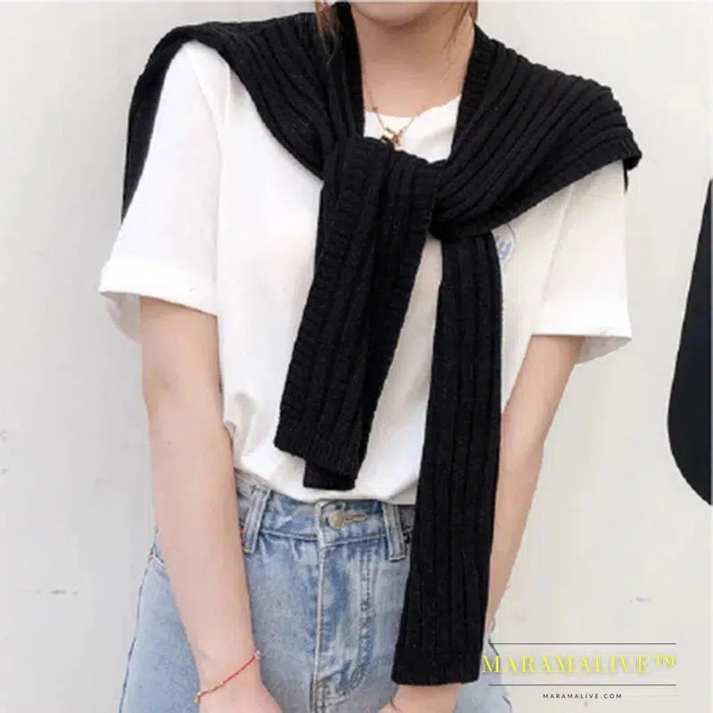 Woolen Knit Warm Shawl Winter Female Blouse Shoulders Fake Collar Cape Knotted Scarf Solid Color Neck Guard Scarve