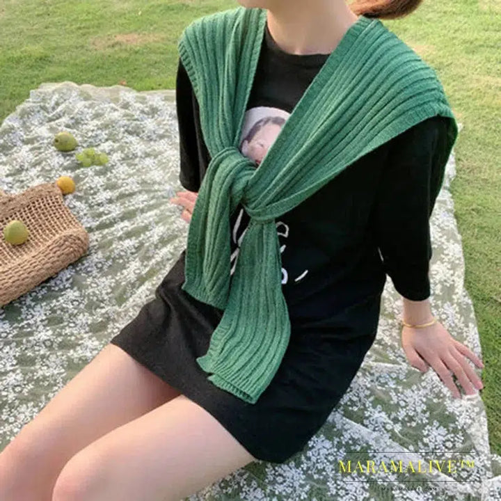 Woolen Knit Warm Shawl Winter Female Blouse Shoulders Fake Collar Cape Knotted Scarf Solid Color Neck Guard Scarve