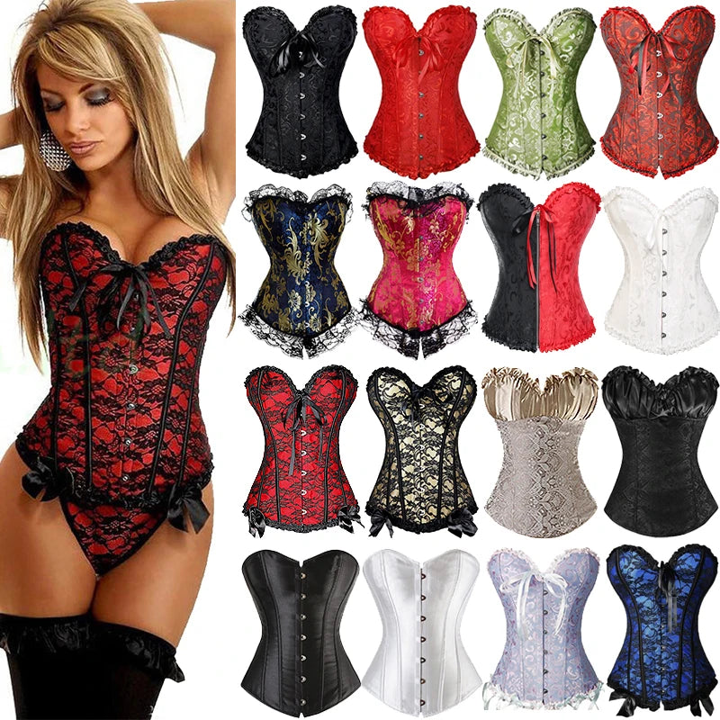 X Sexy Women steampunk clothing gothic Plus Size Corsets Lace Up boned Overbust Bustier Waist Cincher Body shaper corselet S-6XL