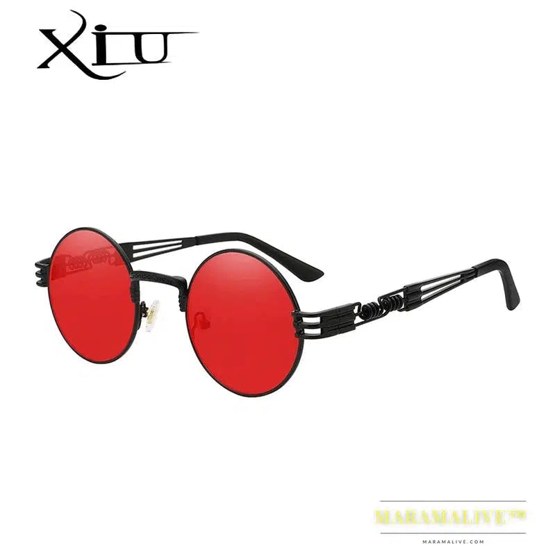 XIU Luxury Metal Sunglasses Men Round Sunglass Steampunk Coating Glasses Vintage Retro Lentes Oculos of Male Sun glasses