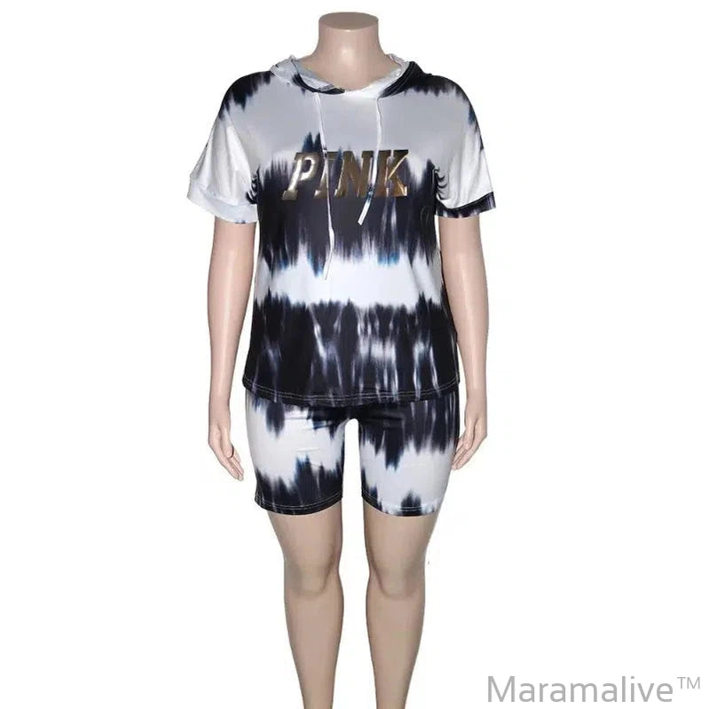 XL-4XL Plus Size Matching Sets Women Clothing Summer 2023 Fashion Tie Dye Hoodies Short Sleeve Two Piece Sets Female Outfits