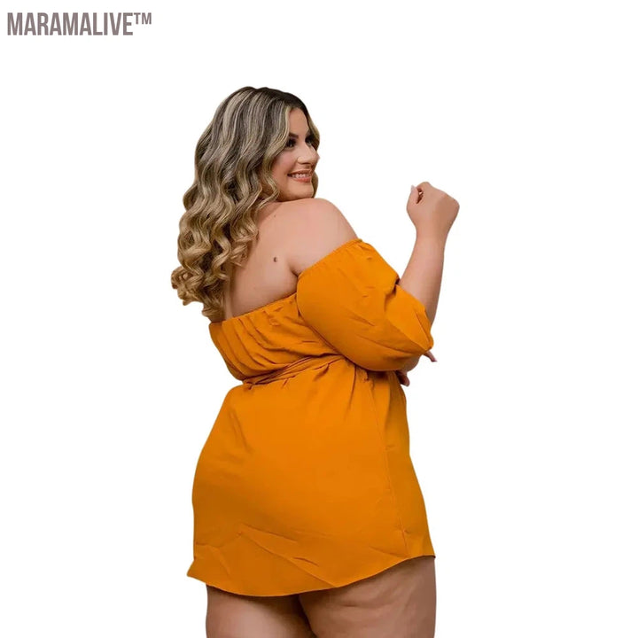 XL-5XL Plus Size Matching Sets Women Clothing 2023 Summer Short Sleeve Slash Neck Lose Sexy Casual Two Piece Sets Female Outfits