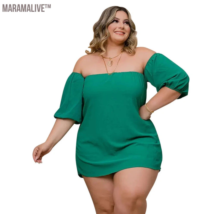 XL-5XL Plus Size Matching Sets Women Clothing 2023 Summer Short Sleeve Slash Neck Lose Sexy Casual Two Piece Sets Female Outfits